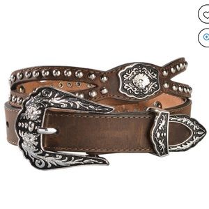 Nocana Western Belt Women's Leather Stud Cut Out Tan Black